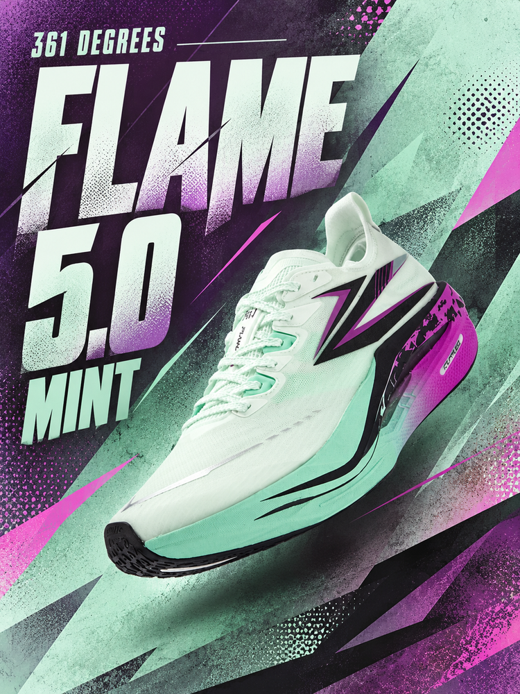 361° FLAME 5.0 “Mint” Running Shoes: Mint-Green Colorway and Carbon-Plated Racing Design