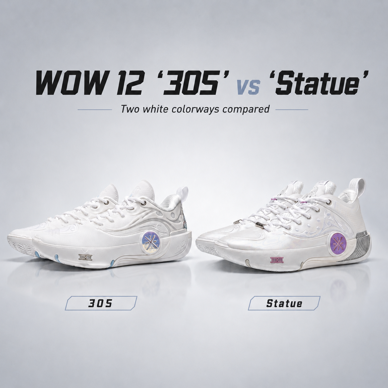 Way of Wade 12 “305” vs “Statue” Basketball Shoes: White Colorway Detail Comparison