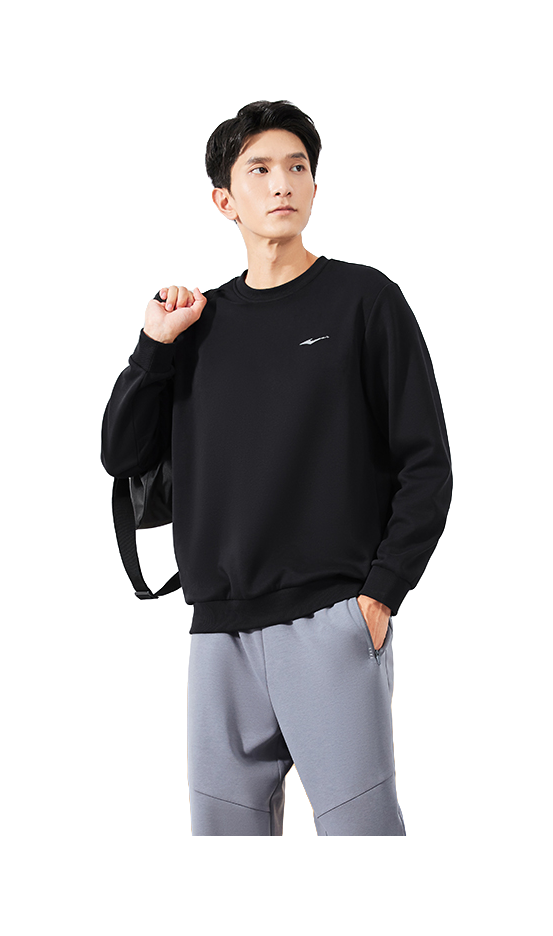 Hongxing Erke Essentials Comfortable and Warm Velvet Thickened with Velvet Autumn and Winter Solid Color Basic Versatile Loose Sports and Leisure Commuter Round Neck Hoodie Men's Style Black  vjsneaker.com