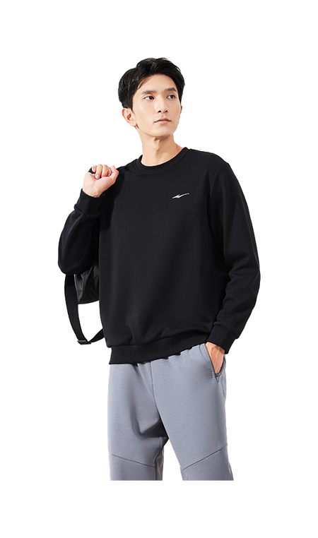 Hongxing Erke Essentials Comfortable and Warm Velvet Thickened with Velvet Autumn and Winter Solid Color Basic Versatile Loose Sports and Leisure Commuter Round Neck Hoodie Men's Style Black  vjsneaker.com