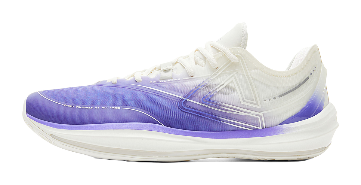 Lightweight basketball shoe with purple-to-white upper and lace-up design