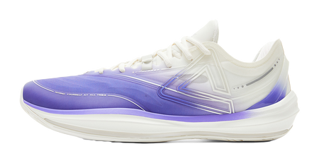 Lightweight basketball shoe with purple-to-white upper and lace-up design