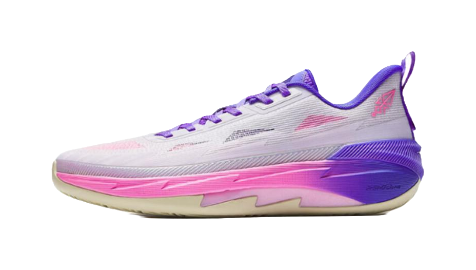 Misty purple and white basketball shoe, lace-up with pink-purple midsole