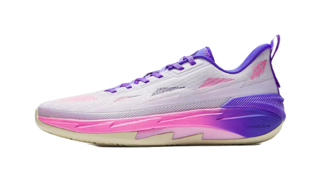 Misty purple and white basketball shoe, lace-up with pink-purple midsole