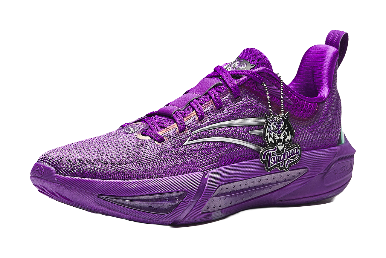 Unisex low-top basketball shoes in fluorescent violet, lace-up with logo on quarter