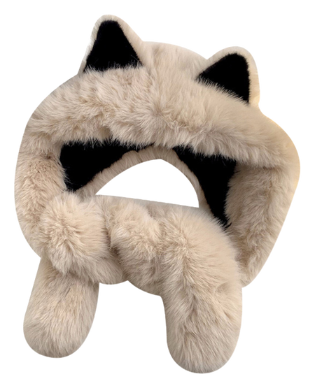 【 Warm Fox 】 IOTS Cute and Cute Fox Ear Two piece Set, Thickened and Warm, Essential for Cooling in Autumn and Winter, Polyester Fiber Woolen Hat for Women  vjsneaker.com