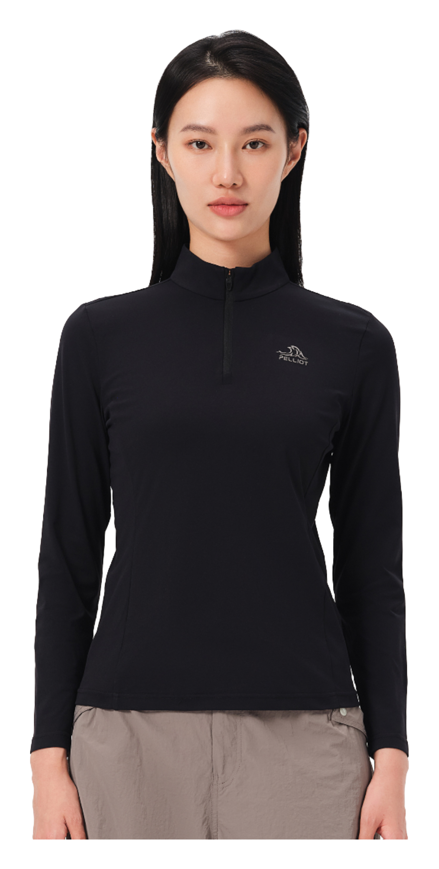 Boxi and PELLIOT outdoor sports antibacterial fabric, quick drying, comfortable, soft, wrinkle resistant stand collar, slim fit, hiking, hiking, running, breathable, fashionable, versatile, long sleeved hoodie, base coat, T-shirt for women  vjsneaker.com