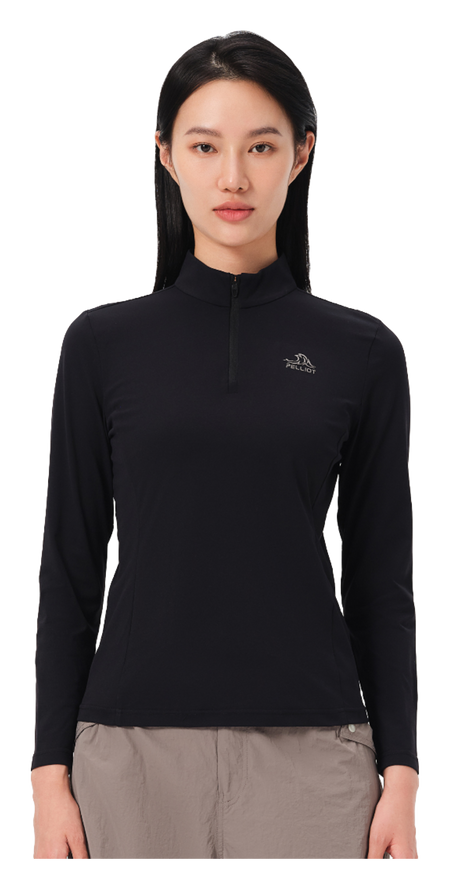 Boxi and PELLIOT outdoor sports antibacterial fabric, quick drying, comfortable, soft, wrinkle resistant stand collar, slim fit, hiking, hiking, running, breathable, fashionable, versatile, long sleeved hoodie, base coat, T-shirt for women  vjsneaker.com