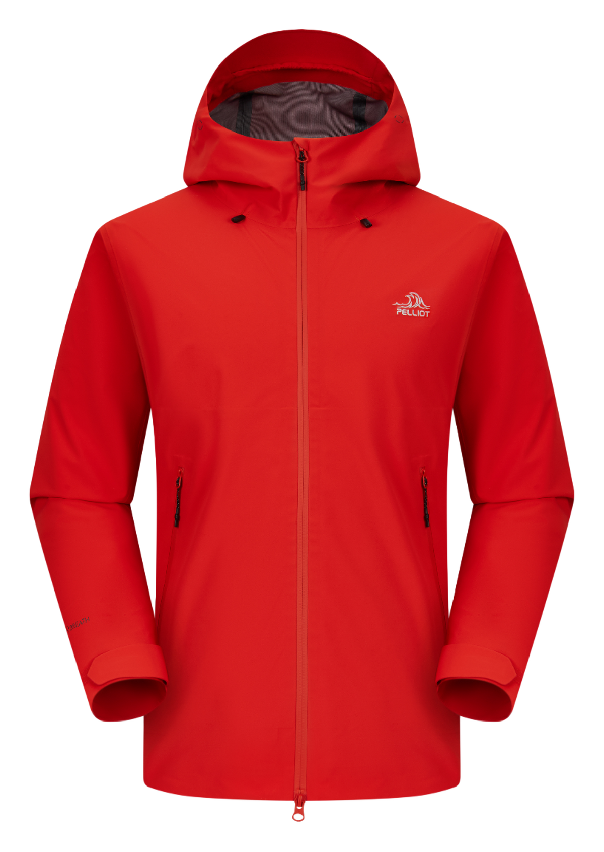 Unisex hard shell windbreaker jacket in red with hood and full front zipper
