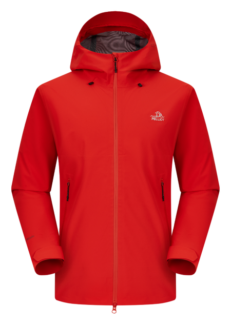 Unisex hard shell windbreaker jacket in red with hood and full front zipper