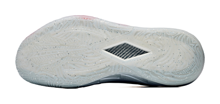 Low basketball shoe outsole, translucent white with patterned grip tread