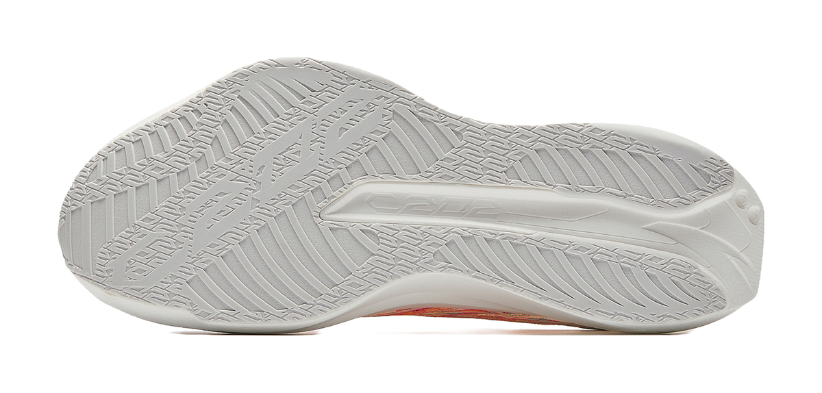 Textured white rubber outsole for running shoe
