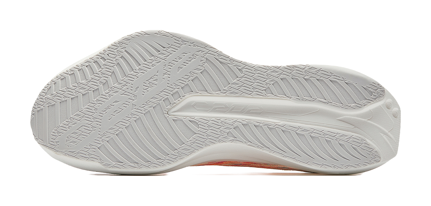 Textured white rubber outsole for running shoe