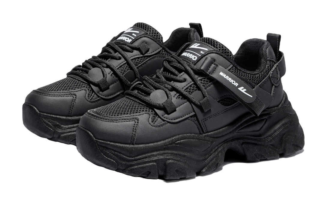 Warrior Cushioning Abrasion Resistant Breathable Low top Chunky Sneakers Women's Black 