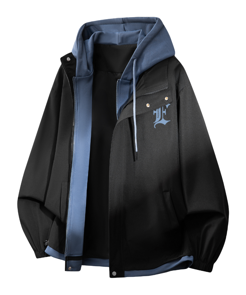 Warrior retro American solid color fake two-piece splicing contrasting loose and versatile hooded pilot with thick cotton lining, graphene heat storage insulation, warm work clothes, cotton jacket jacket, unisex  VJSNEAKER