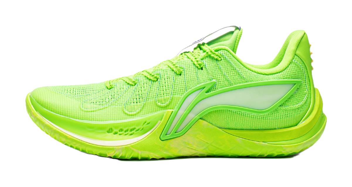 Green basketball shoe with lace-up front and side logo
