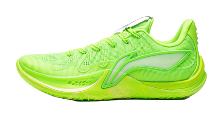 Green basketball shoe with lace-up front and side logo
