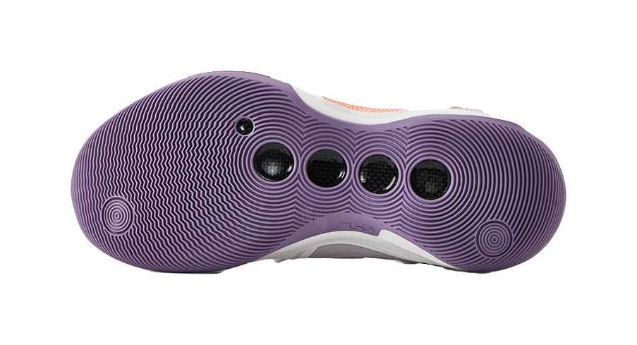 Lavender and purple textured rubber outsole for low-top basketball shoes