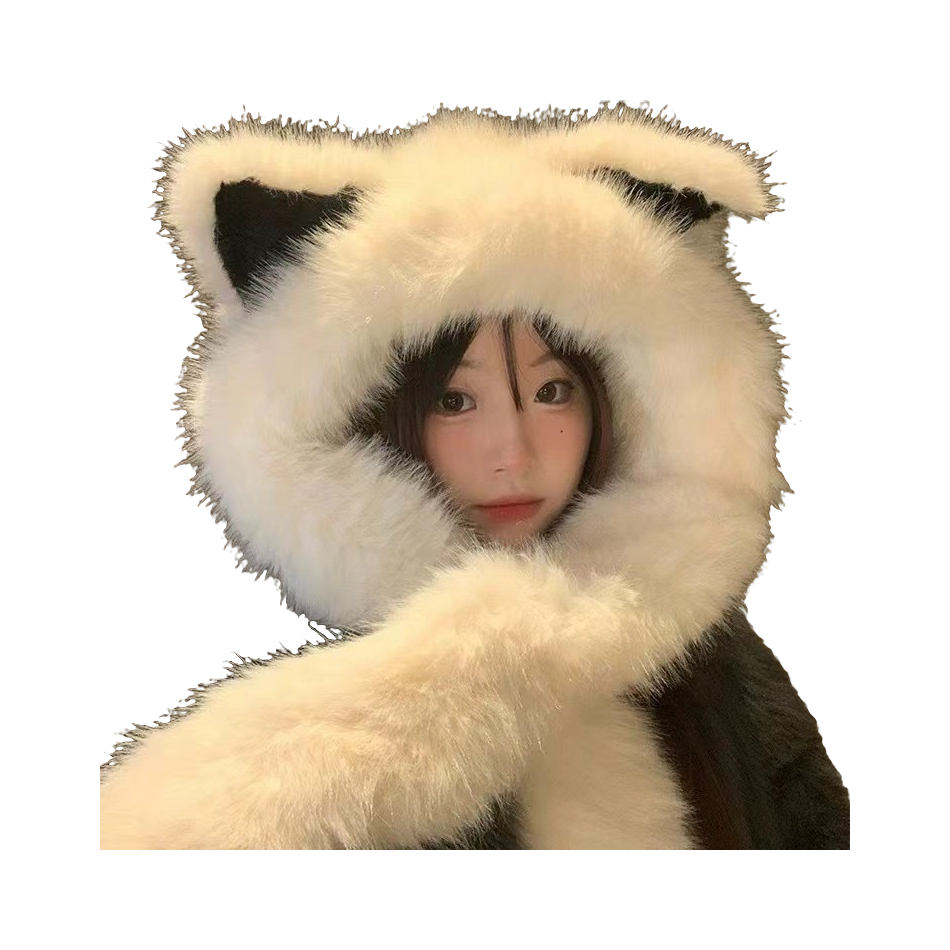 【 Warm Fox 】 IOTS Cute and Cute Fox Ear Two piece Set, Thickened and Warm, Essential for Cooling in Autumn and Winter, Polyester Fiber Woolen Hat for Women  vjsneaker.com