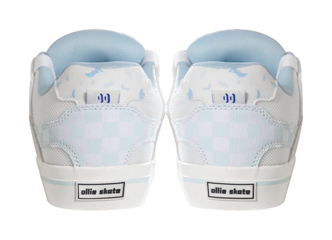 Ollieskate Slip Resistant, Abrasion Resistant, And Balanced Low Top Skateboard Shoes Unisex White Blue 