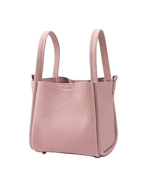 Medium leather basket bag with two top handles, blush pink leather with open top