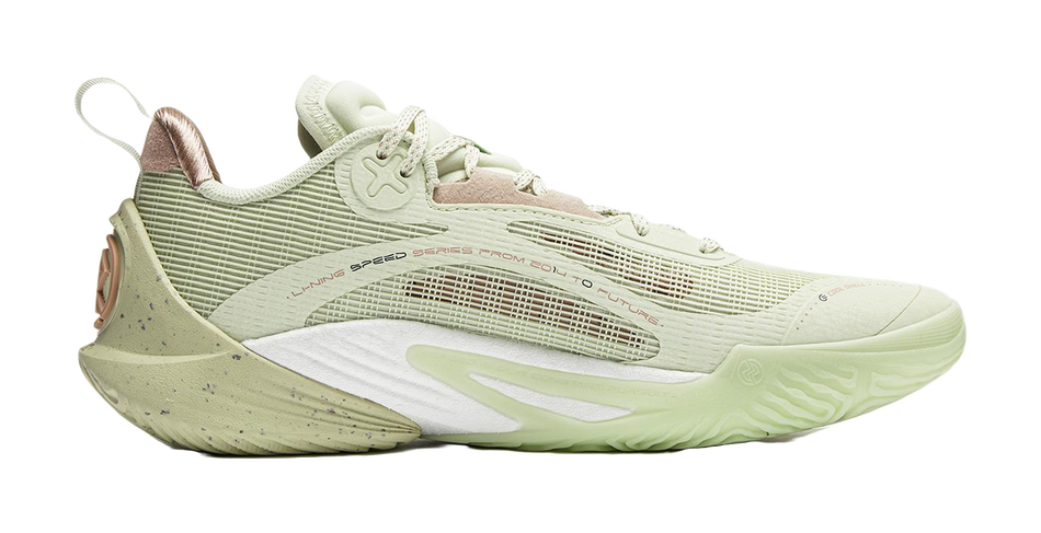Li-Ning Speed 10 lace-up basketball shoe, light green mesh upper with white midsole panel