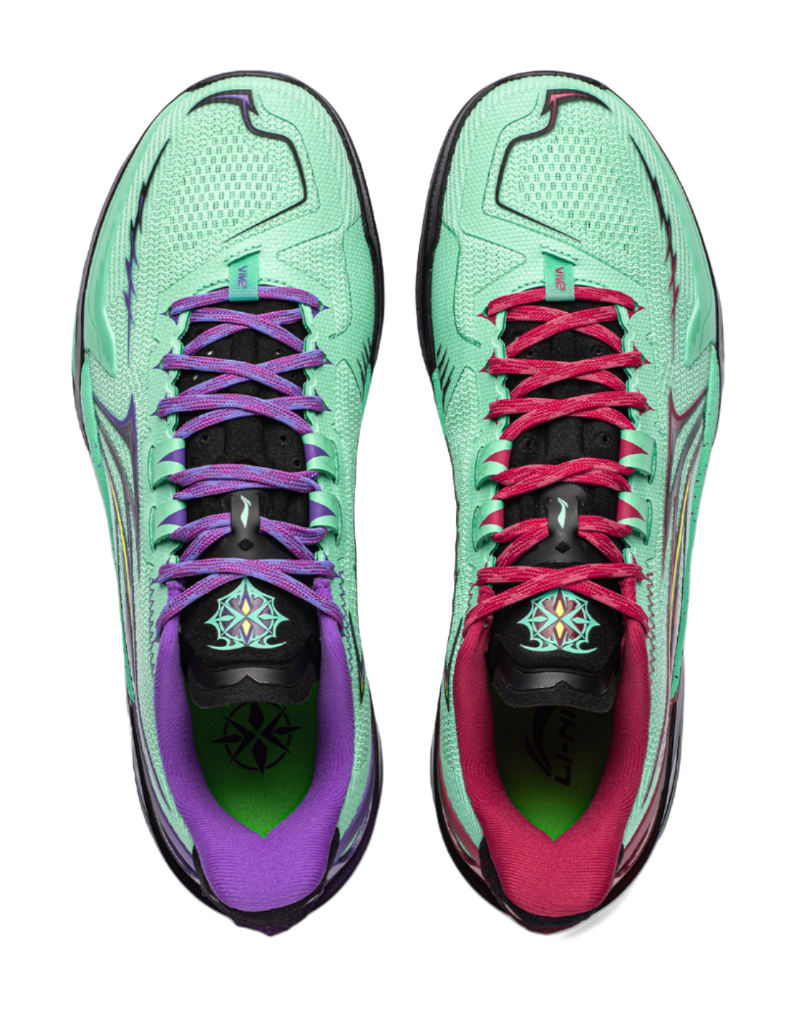 Li-Ning Liren 6 V2 low basketball shoes shown from above, with purple and red laces
