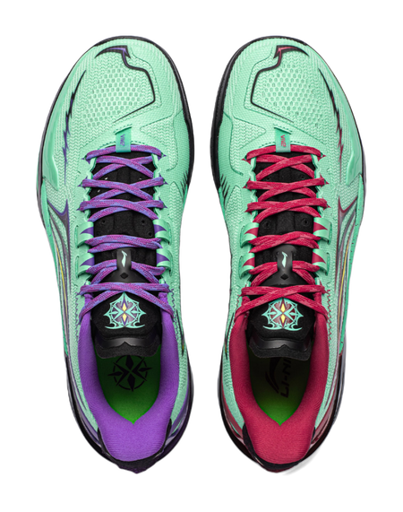 Li-Ning Liren 6 V2 low basketball shoes shown from above, with purple and red laces
