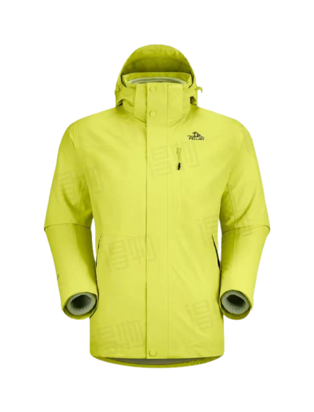 Men's lime green 3-in-1 windbreaker jacket with hood, full zip, chest pocket