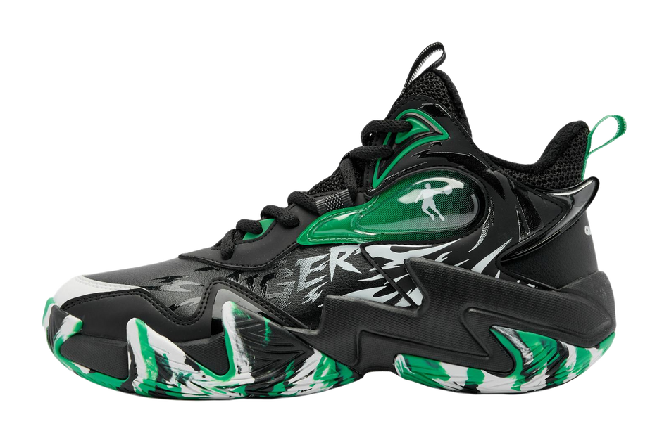 QIAODAN Anti Slip Wear Resistant Mid Top Childrens Basketball Shoes Black  VJSNEAKER