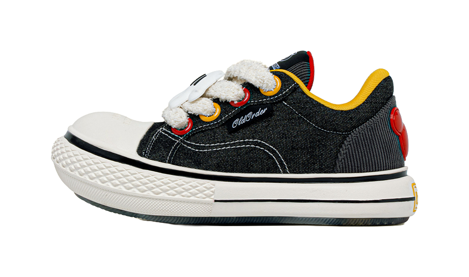 Disney x OLD ORDER Chunky Shoes Abrasion Resistant Height Increasing Low top Canvas Shoes Unisex Black White 