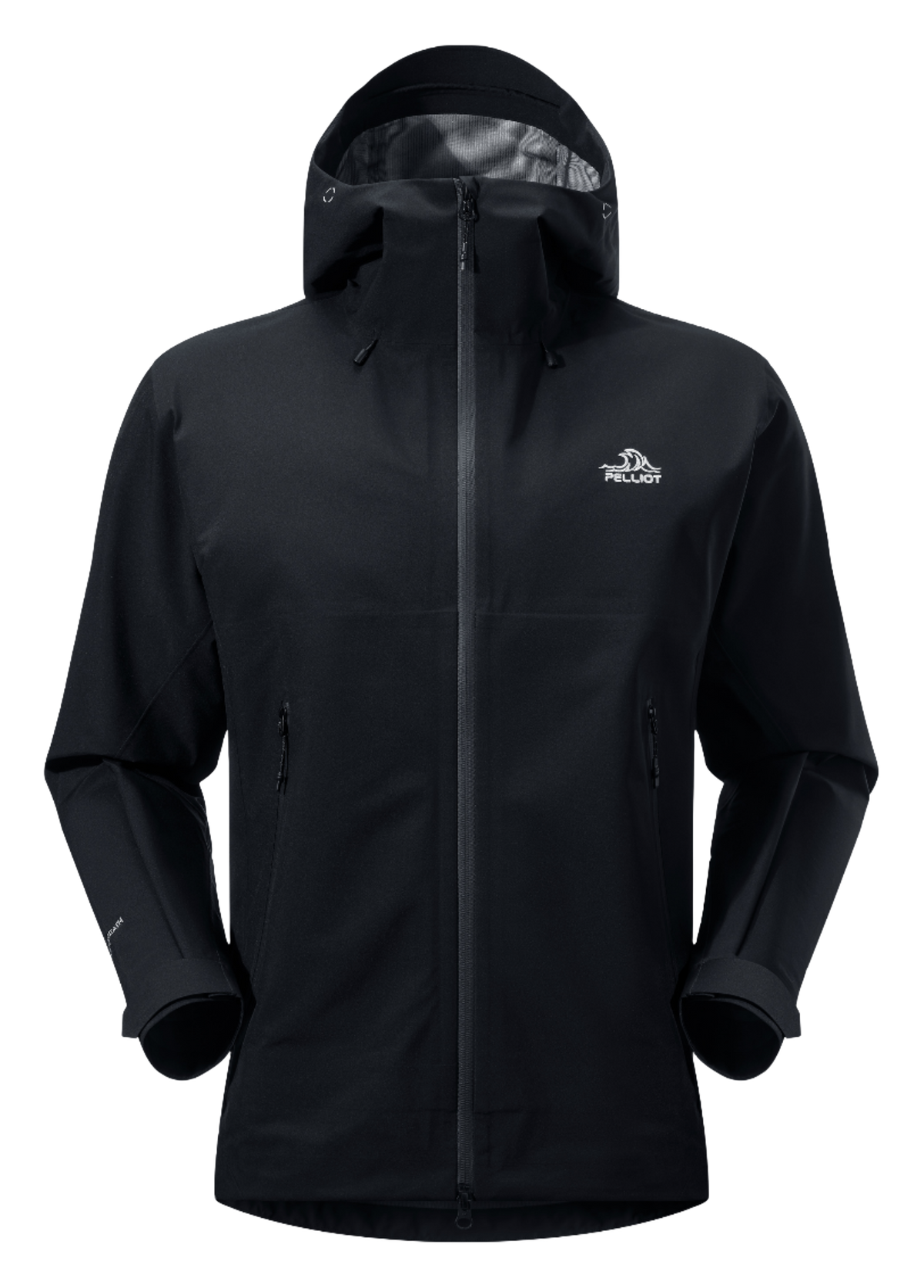 Unisex hard shell windbreaker jacket in dark black with hood and full front zipper