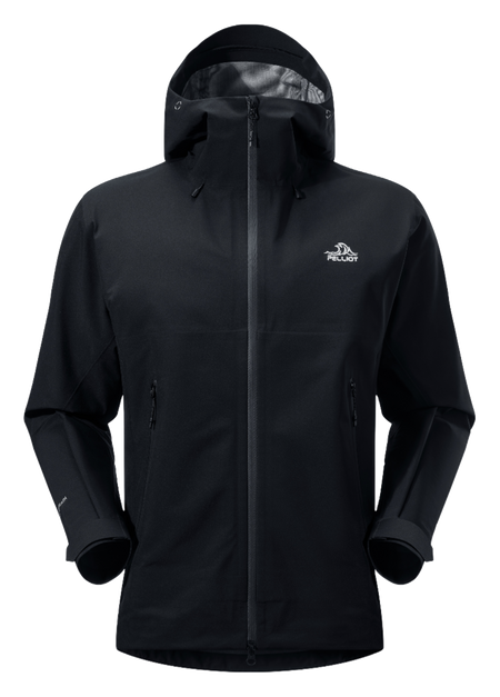 Unisex hard shell windbreaker jacket in dark black with hood and full front zipper