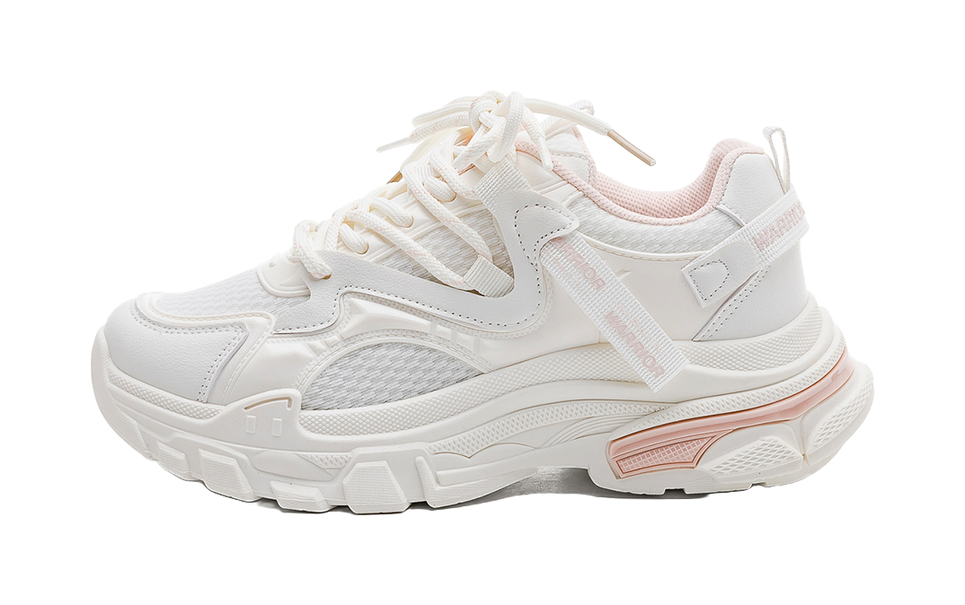 Warrior Cushioned Wear-Resistant Lightweight Slip-Resistant Low-Top Chunky Sneakers Women's Beige Pink 