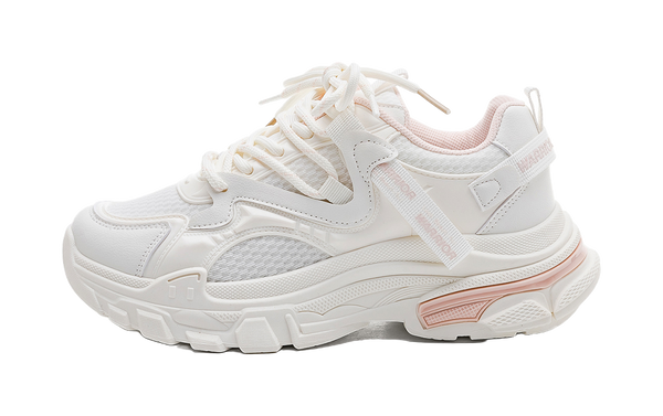 Warrior Cushioned Wear-Resistant Lightweight Slip-Resistant Low-Top Chunky Sneakers Women's Beige Pink 