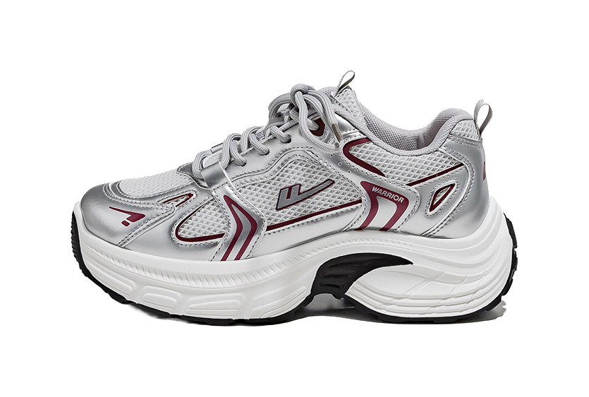 Warrior Low top Chunky Sneakers Womens Silver Gray Black  vjsneaker.com
