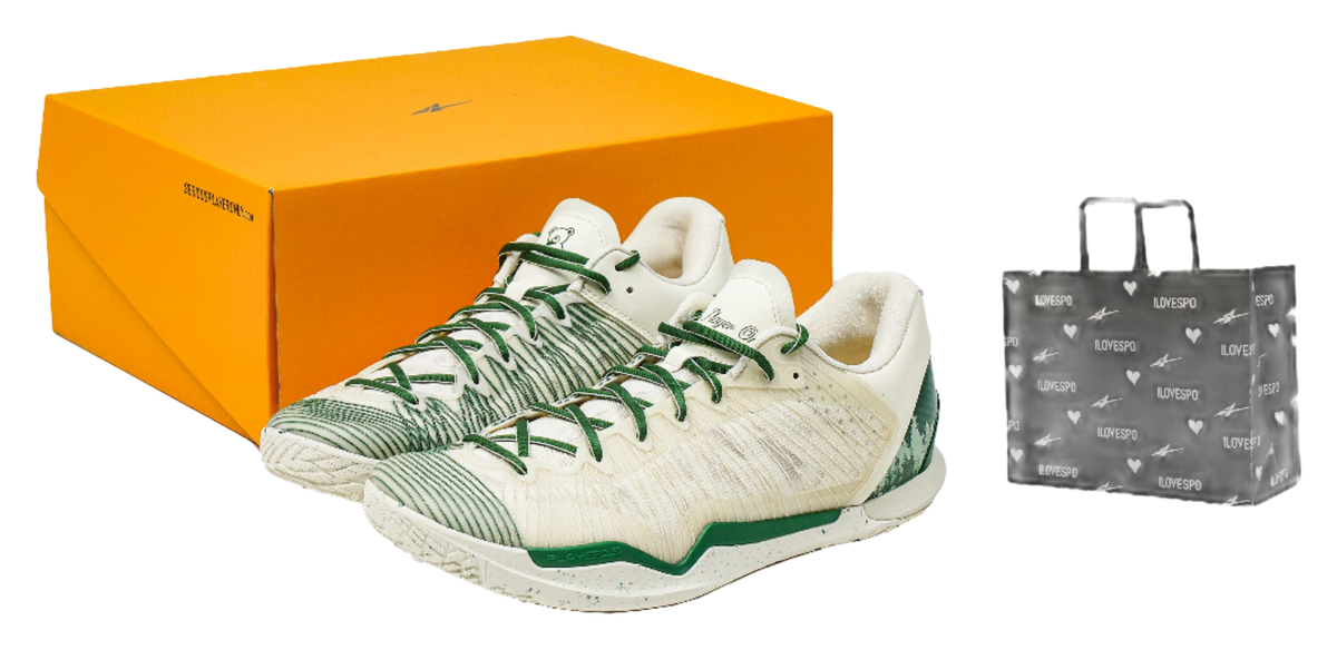 Men's and women's basketball shoes, knit cream upper with green pattern and laces