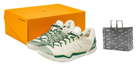 Men's and women's basketball shoes, knit cream upper with green pattern and laces