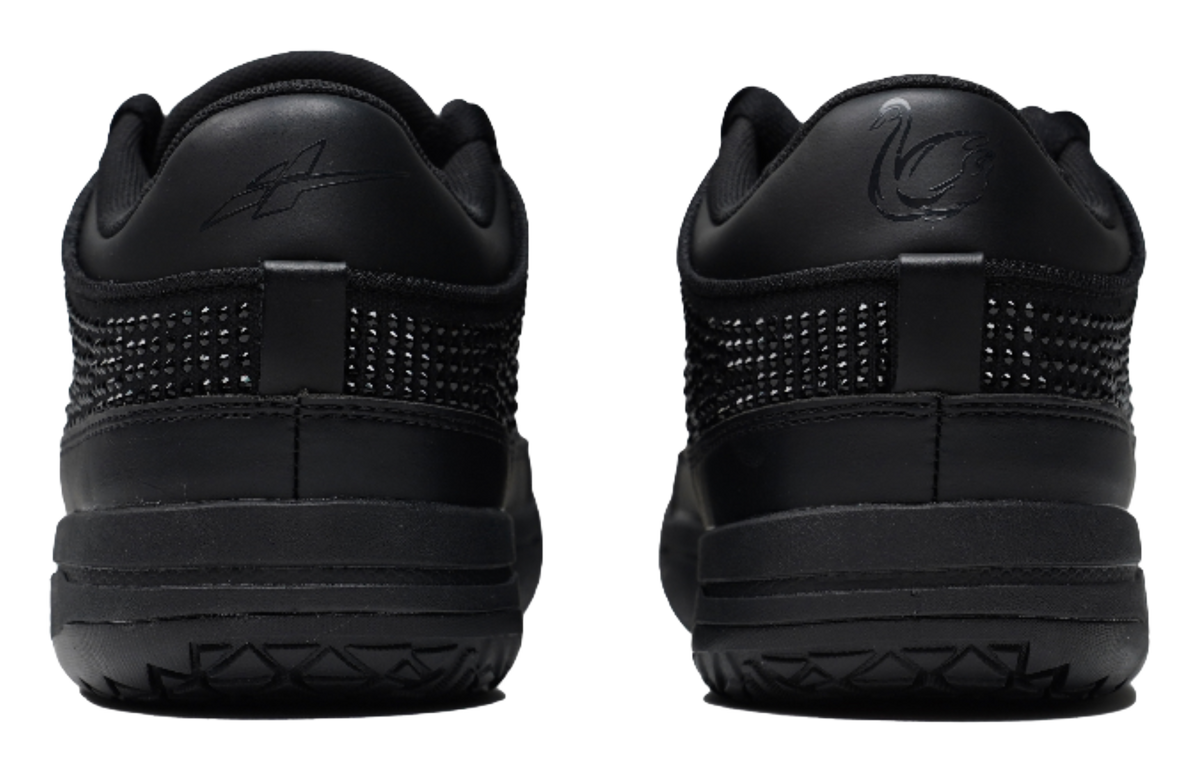 Black basketball shoes heel with textured side panels and cushioned midsole.