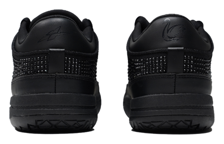 Black basketball shoes heel with textured side panels and cushioned midsole.