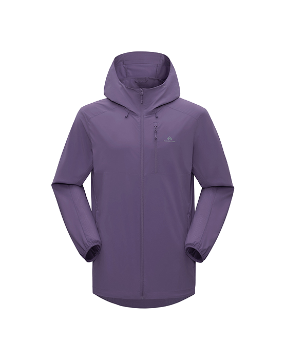 Men's hooded sun jacket in orchid purple with full-length front zipper