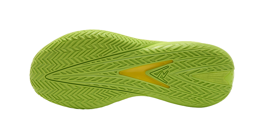 Rigorer AR3 basketball shoe outsole, textured green rubber tread