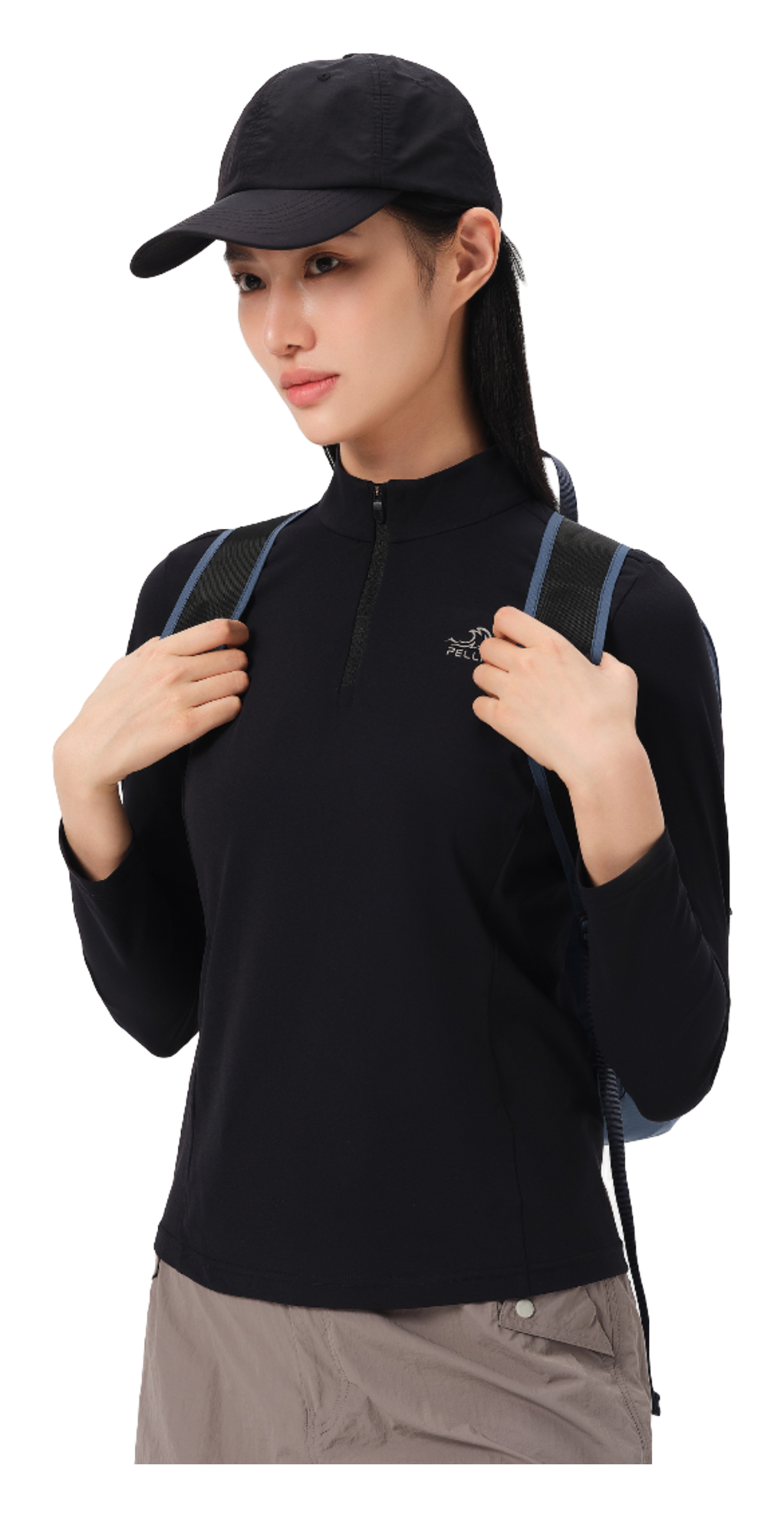 Boxi and PELLIOT outdoor sports antibacterial fabric, quick drying, comfortable, soft, wrinkle resistant stand collar, slim fit, hiking, hiking, running, breathable, fashionable, versatile, long sleeved hoodie, base coat, T-shirt for women  vjsneaker.com