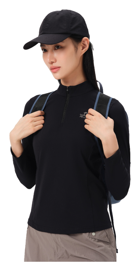 Boxi and PELLIOT outdoor sports antibacterial fabric, quick drying, comfortable, soft, wrinkle resistant stand collar, slim fit, hiking, hiking, running, breathable, fashionable, versatile, long sleeved hoodie, base coat, T-shirt for women  vjsneaker.com