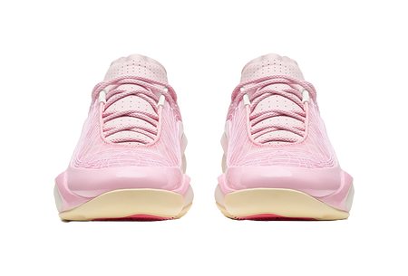 Men's bubble gum pink basketball shoes, front lace-up view