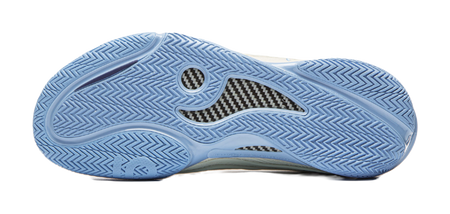 Unisex basketball shoe outsole in light blue with herringbone traction pattern.