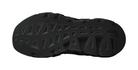Men's running shoe outsole, black tread pattern for grip and traction.