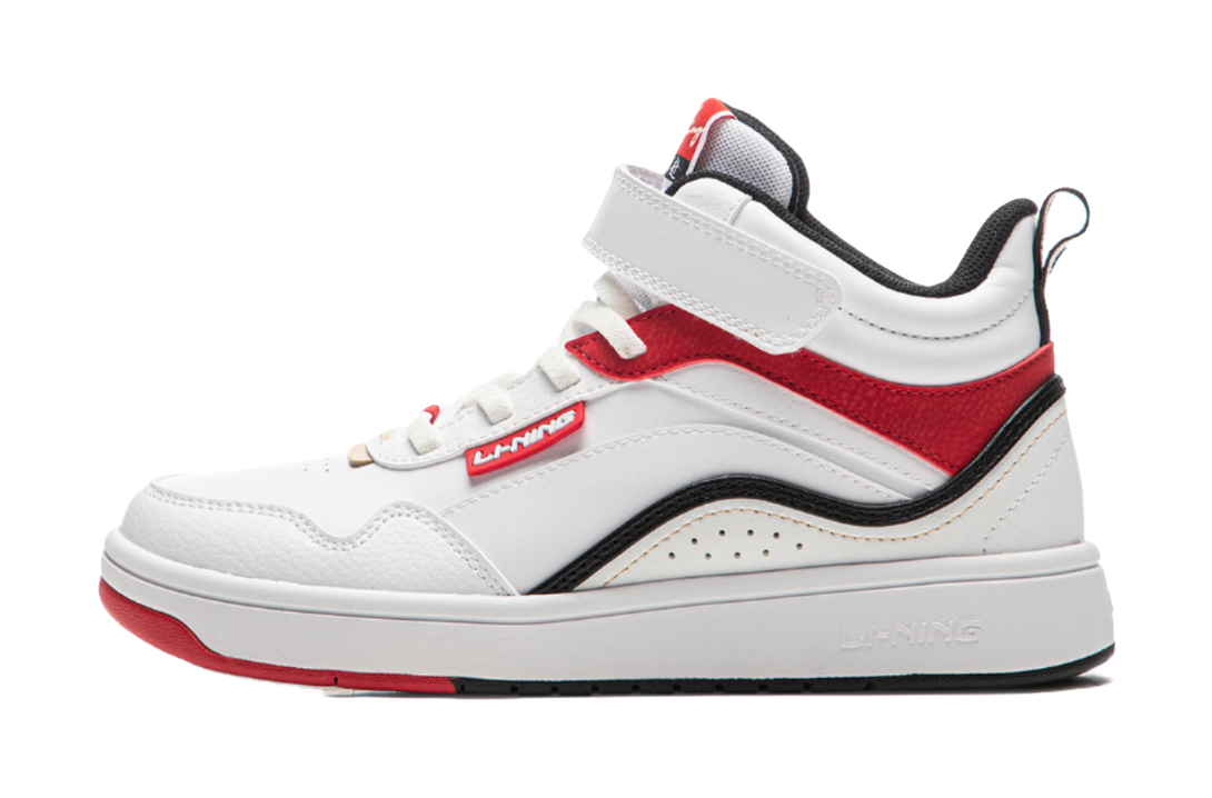 LINING YOUNG Sports Life Collection Abrasion Resistant Mid top Skateboard Shoes White Red Kids' 