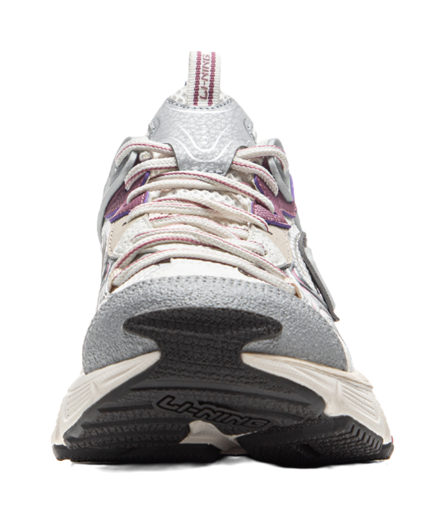LiNing Star Cushioning Abrasion Resistant Breathable Low top Chunky Sneakers Women's Silver White Purple 