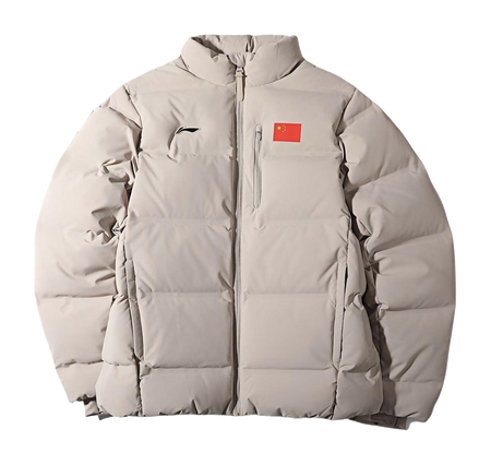 Men's dusty gray puffer down jacket with stand collar and full zip front